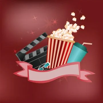 Vector poster for advertising cinema or movie on a red background Stock Illustration