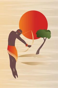 Vector, poster. African man with bow portrait full-length, abstract. Poster i Stock Illustration