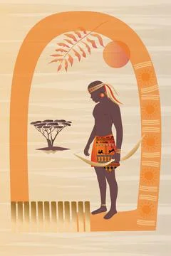 Vector, poster. African man with bow portrait full-length, abstract. Poster i Stock Illustration
