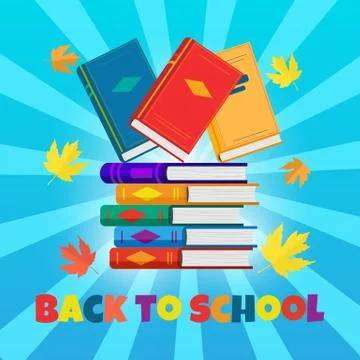 Vector poster Back to school with stack of books. Illustrazione stock
