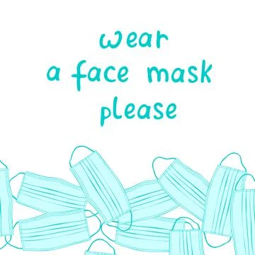 Vector poster, backdrop with blue medical face masks and lettering. Seamless  스톡 일러스트
