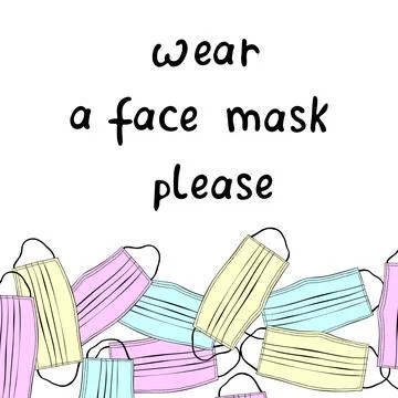 Vector poster, backdrop with multicolored medical face masks and lettering. S Stock Illustration