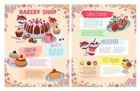 Vector poster of bakery sweet desserts and cakes Stock Illustration