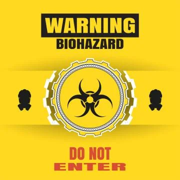 Vector poster of biohazard warning with paper label, mask silhouettes and t.. Stock Illustration