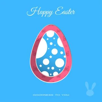 Vector poster of blue Easter egg with white geometric pattern and text on t.. Stock Illustration
