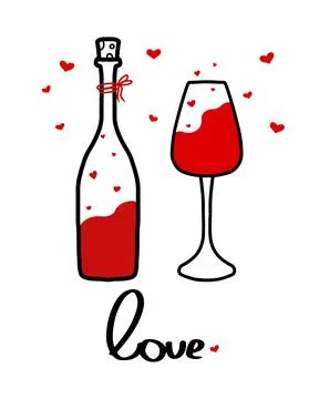 Vector poster with a bottle and a glass of wine. Stock Illustration