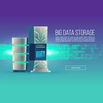 Vector poster of cartoon data center, database Stock Illustration