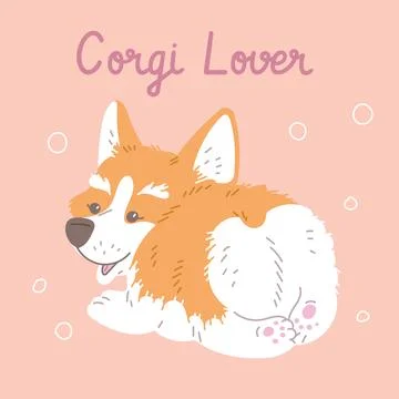 Vector poster with cartoon smiling Corgi dog back view, puppy purebred breed of Illustrazione stock