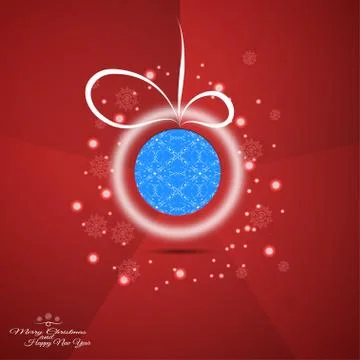 Vector poster of Christmas blue ball with stripe, abstract pattern and shadow Stock Illustration
