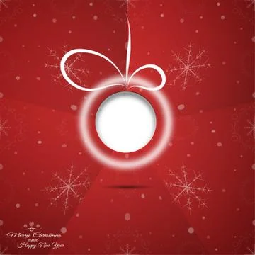 Vector poster of Christmas empty ball with stripe and shadow on the red gradi Stock Illustration