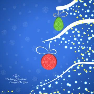 Vector poster with Christmas tree and balls with abstract pattern cut from pa Stock Illustration
