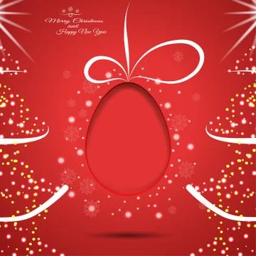 Vector poster with Christmas trees and silhouette of egg with stripe and shad Stock Illustration