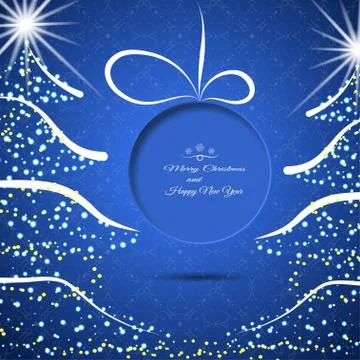 Vector poster with Christmas trees and silhouette of Christmas ball with stri Stock Illustration