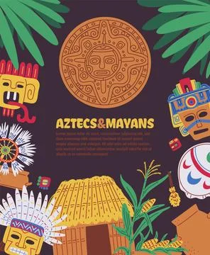 Vector poster dedicated to totems and other symbols of the Aztecs and Maya. Stock Illustration