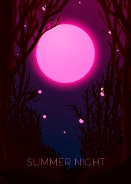 Vector poster design template in 80s retro style, with futuristic digital moon Stock Illustration