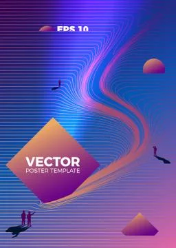 Vector poster design template in 80s retro style, with futuristic moving object Stock Illustration
