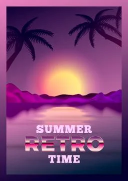 Vector poster design template in 80s retro futurism style, with futuristic sun Stock Illustration