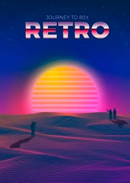 Vector poster design template in 80s retro futurism style, with futuristic sun Stock Illustration