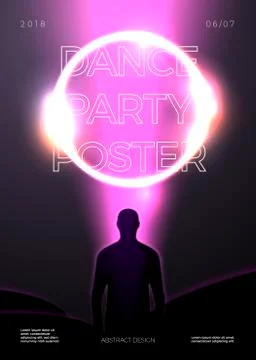 Vector poster design template in futurism style, with bright beam and circle Stock Illustration