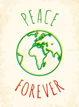 Vector poster with drawing Earth. Peace forever. Illustrazione stock