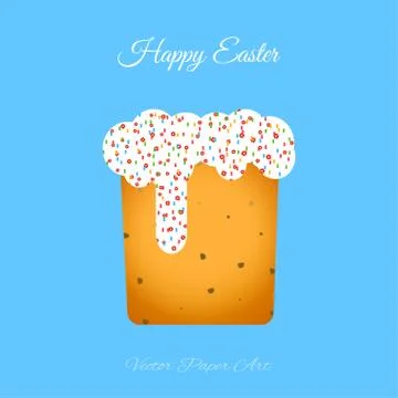 Vector poster of Easter Cake with glaze on the blue background with text Stock Illustration