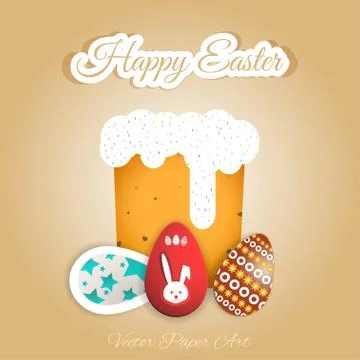 Vector poster of Easter Cake with glaze and eggs of different patterns on t.. Stock Illustration