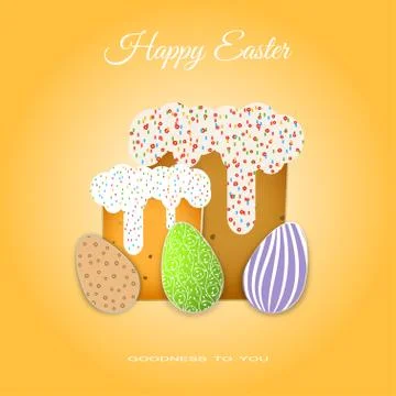 Vector poster of Easter Cakes with glaze and eggs with different patterns o.. Stock Illustration