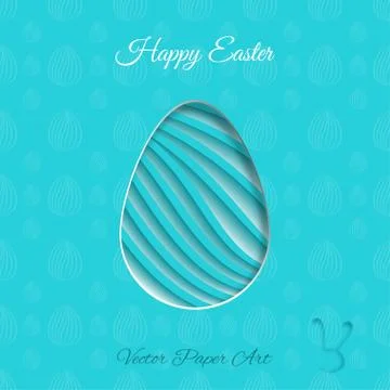 Vector poster of Easter egg with line geometric pattern, shadow and text on.. Illustrazione stock