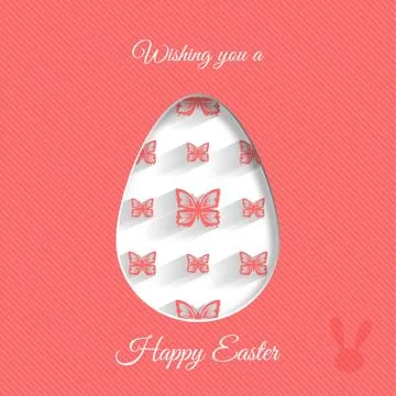 Vector poster of Easter egg with red butterflies pattern, rabbit silhouette.. Stockillustratie