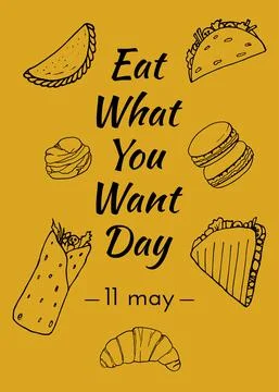 Vector poster Eat What You Want Day. Holiday concept. Template for banner, ca Stock Illustration