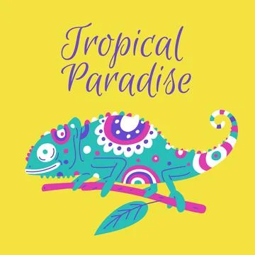 Vector poster with an empty space for text with a chameleon with an unusual Stock Illustration