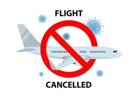 Vector poster of Flight cancelled with plain, virus and forbidden sign on whi Stock Illustration