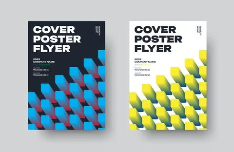 Vector poster with geometric blue, yellow illustration, fashionable cover o.. Stock Illustration