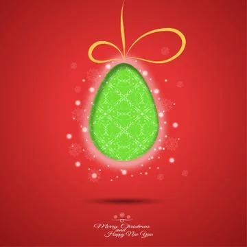 Vector poster with green Christmas egg with abstract pattern cut from paper w Stock Illustration
