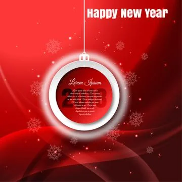Vector poster to Haappy New Year with hanging Christmas ball with text and sh Stock Illustration
