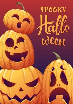 Vector poster with halloween pumpkins. Postcard for the holiday. Happy Hallow Stock Illustration
