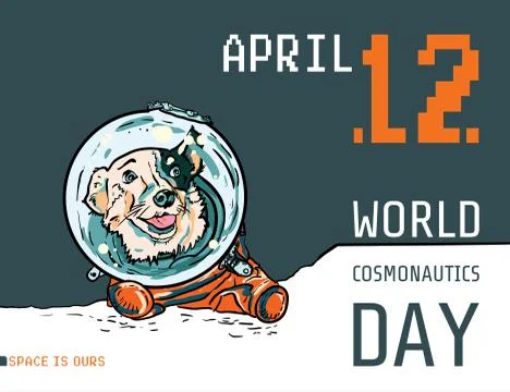 Vector poster with hand drawn dog in space suit. Funny puppy in orange jumpsu Stock Illustration