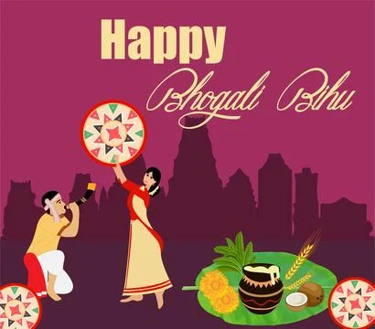 Vector poster of Happy Bhogali Bihu. Stock Illustration