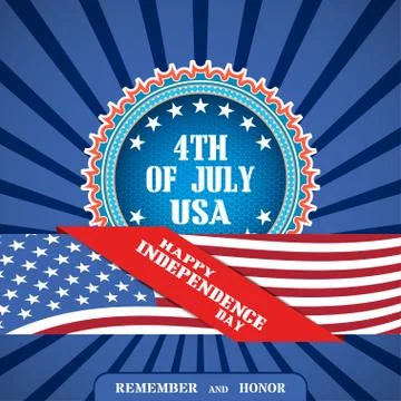 Vector poster for happy celebration of Independence Day with blue badge with Stock Illustration