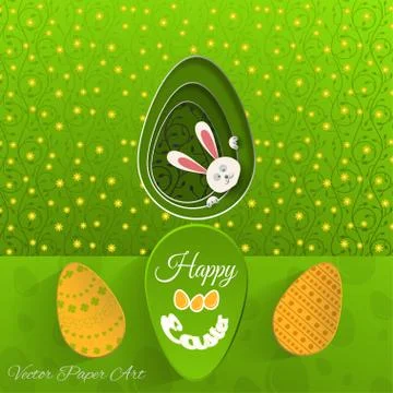 Vector poster of Happy Easter on the gradient green background with rabbit .. Stock Illustration