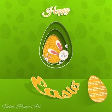 Vector poster of Happy Easter on the gradient green background with rabbit .. Stock Illustration