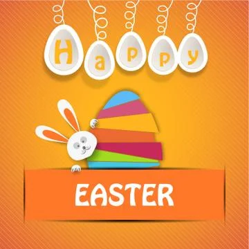 Vector poster of Happy Easter with paper egg from strips of different color.. Stock Illustration
