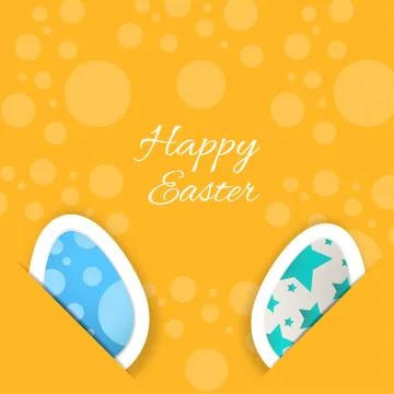 Vector poster of Happy Easter on the yellow background with eggs put in the.. Stock Illustration