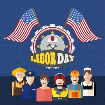 Vector poster of Happy Labor Day with group avatars of different profession.. Stock Illustration