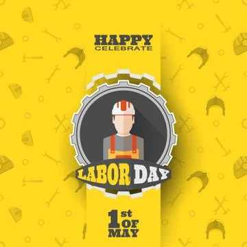 Vector poster of Happy Labor Day with label of gear cut from paper, ribbon .. Stock Illustration
