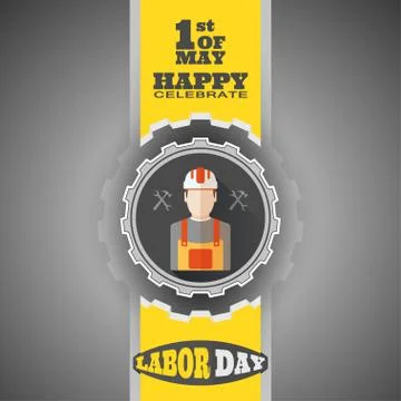 Vector poster of Happy Labor Day with label of gear cut from paper, yellow .. Stock Illustration