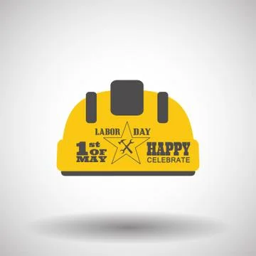 Vector poster of Happy Labor Day with yellow helmet icon, shadow on the gra.. Stock Illustration