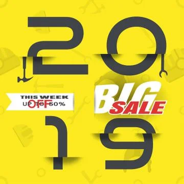 Vector poster of Happy Labor Day Big Sale 2019 with glitch gray numbers on th Stock Illustration