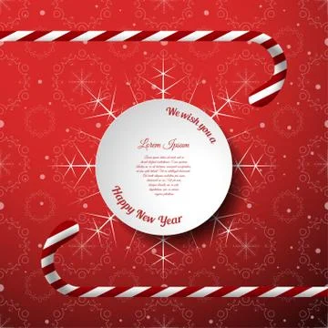 Vector poster for Happy New Year with white round label cut from paper and st Stock Illustration
