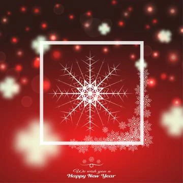 Vector poster to Happy New Year with snowflake in white square frame on the g Stock Illustration